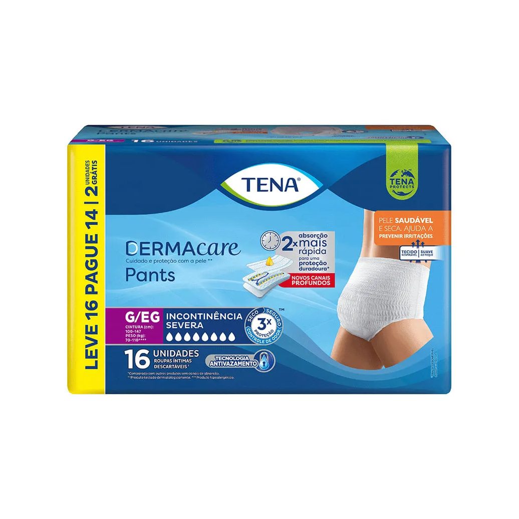 Roupa Íntima Tena Pants Dermacare G/eg Leve 16 Pague 14 Unidades