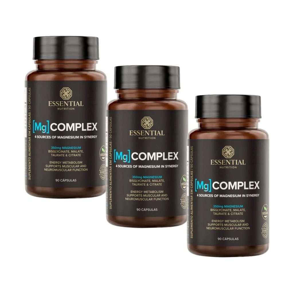 Kit 3x Mg Complex – 4 Tipos de Magnésio – 90 cápsulas – Essential Nutrition