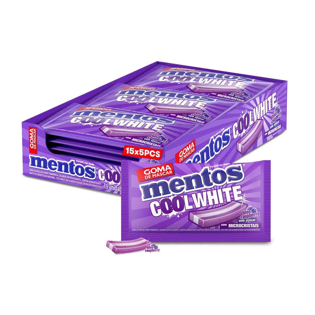 Goma de Mascar Mentos Cool White Blue Raspberry Sem Açúcar 5 unidades