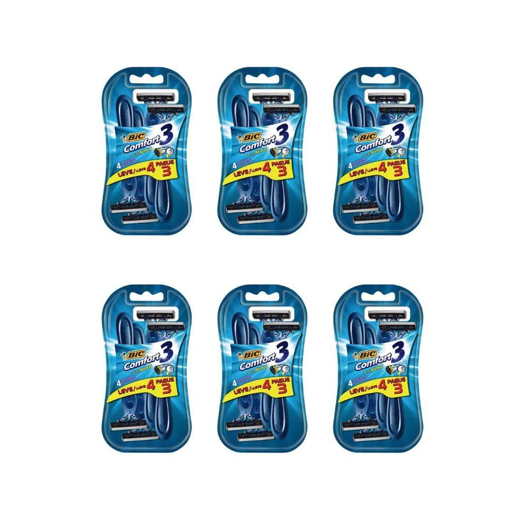Aparelho de Barbear Bic Comfort 3 Leve4 Pague 3 Pele Normal - Kit C/ 6un