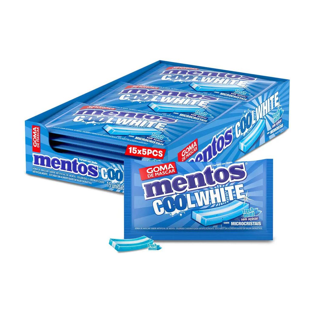Goma de Mascar Mentos Cool White Fresh Mint Sem Açúcar 8,5g