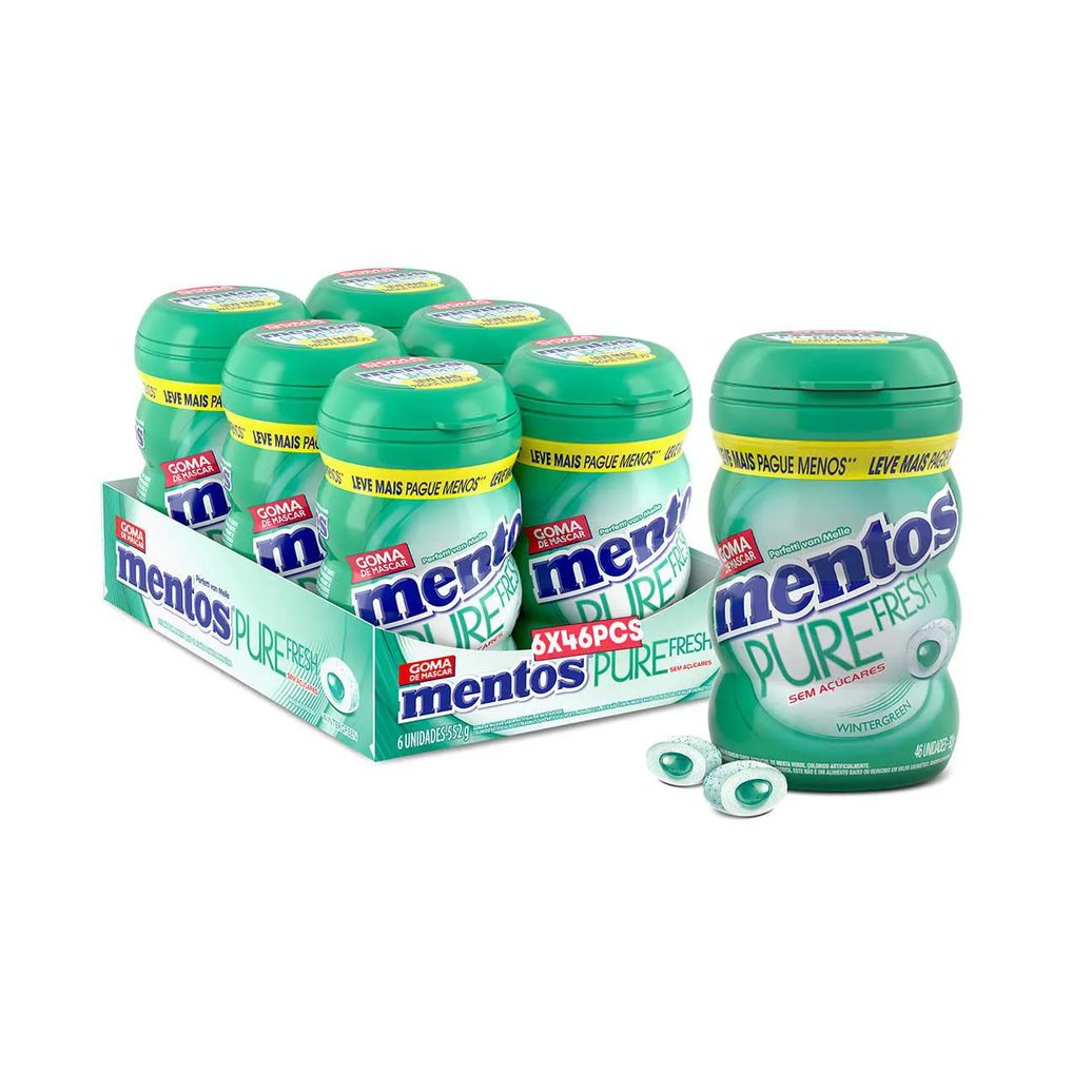 Mentos Pure Fresh Chiclete Sem Açúcar Sabor Wintergreen com 46 unidades