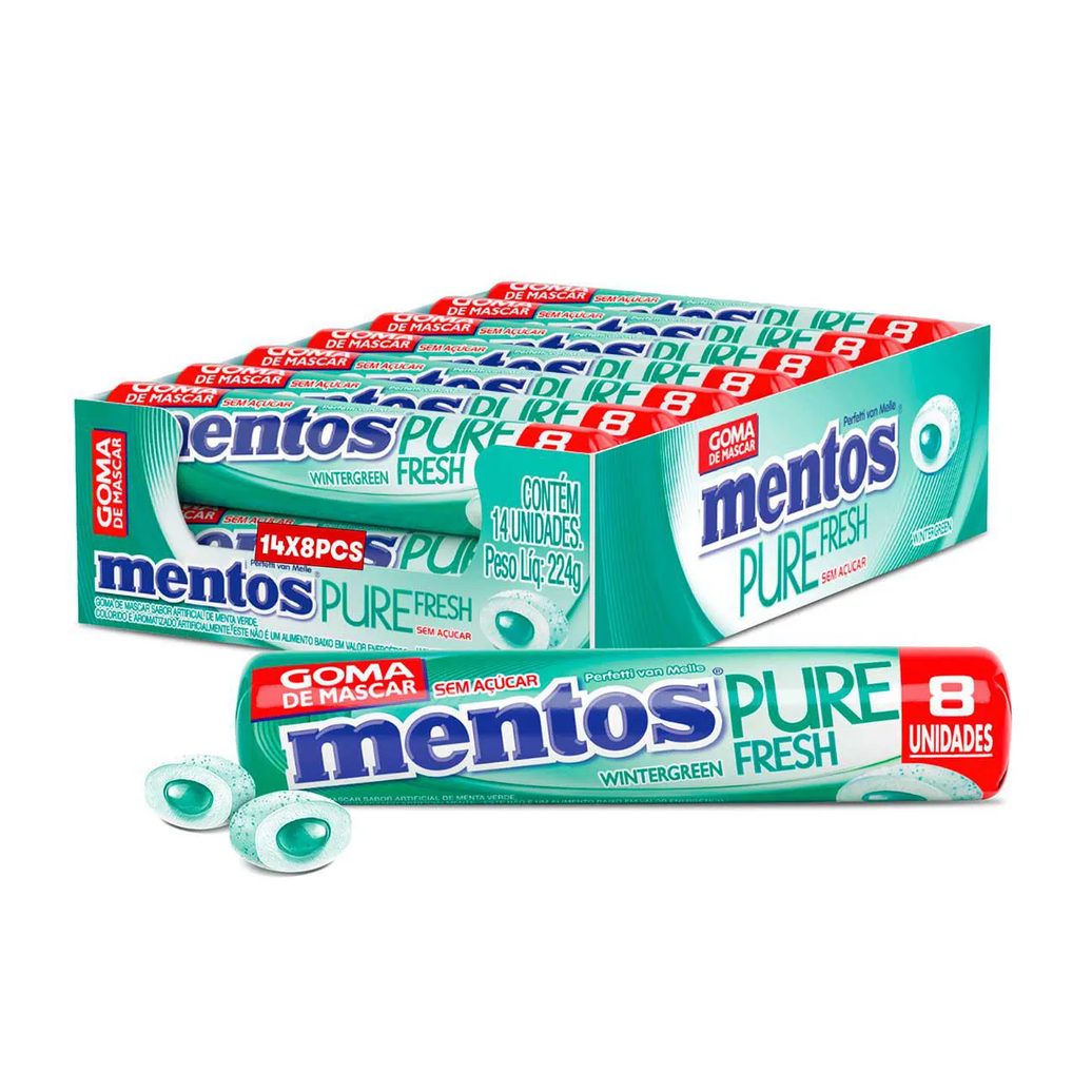 Mentos Pure Fresh Chiclete Sem Açúcar Sabor Wintergreen com 8 unidades
