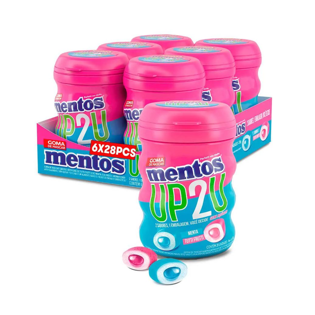 Mentos Up2U Chiclete Sem Açúcar Sabor Menta e Tutti-Frutti com 28 unidades