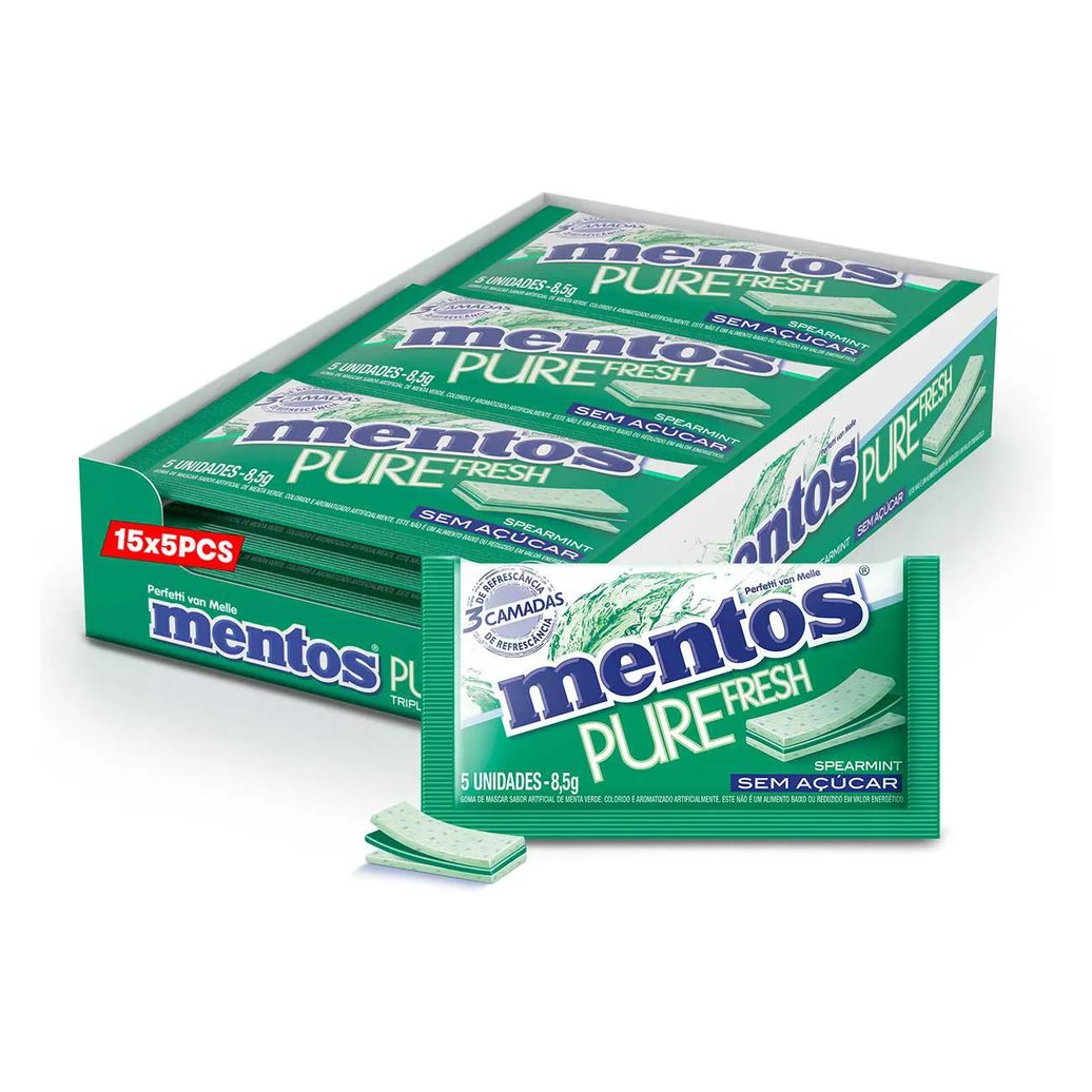 Mentos Pure Fresh Chiclete Sem Açúcar Sabor Spearmint com 5 unidades