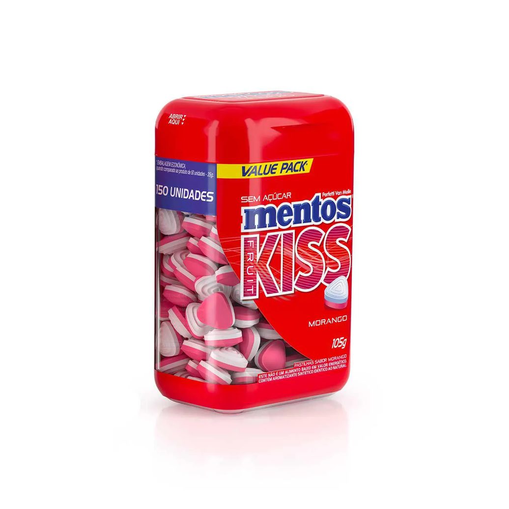 Pastilhas Mentos Kiss Fruit Morango com 105g