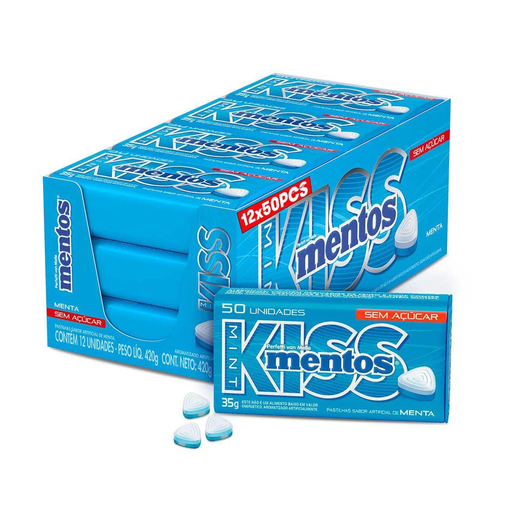 Bala Kiss Mentos Sabor Menta Sem Açúcar 50 unidades