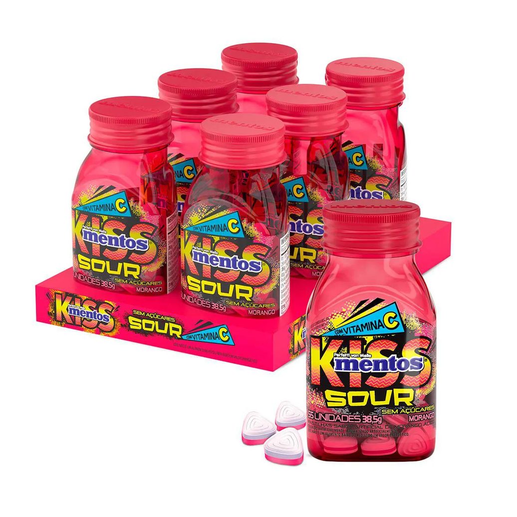 Pastilha Mentos Sour Sem Açúcar Morango Ácido 55 unidades