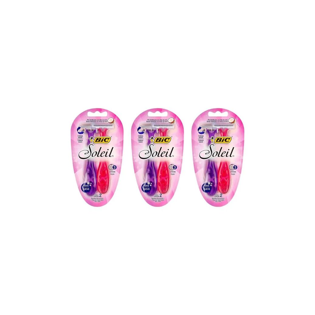 Aparelho de Barbear Bic Soleil Com 2 Rosa /Roxo - Kit C/3un