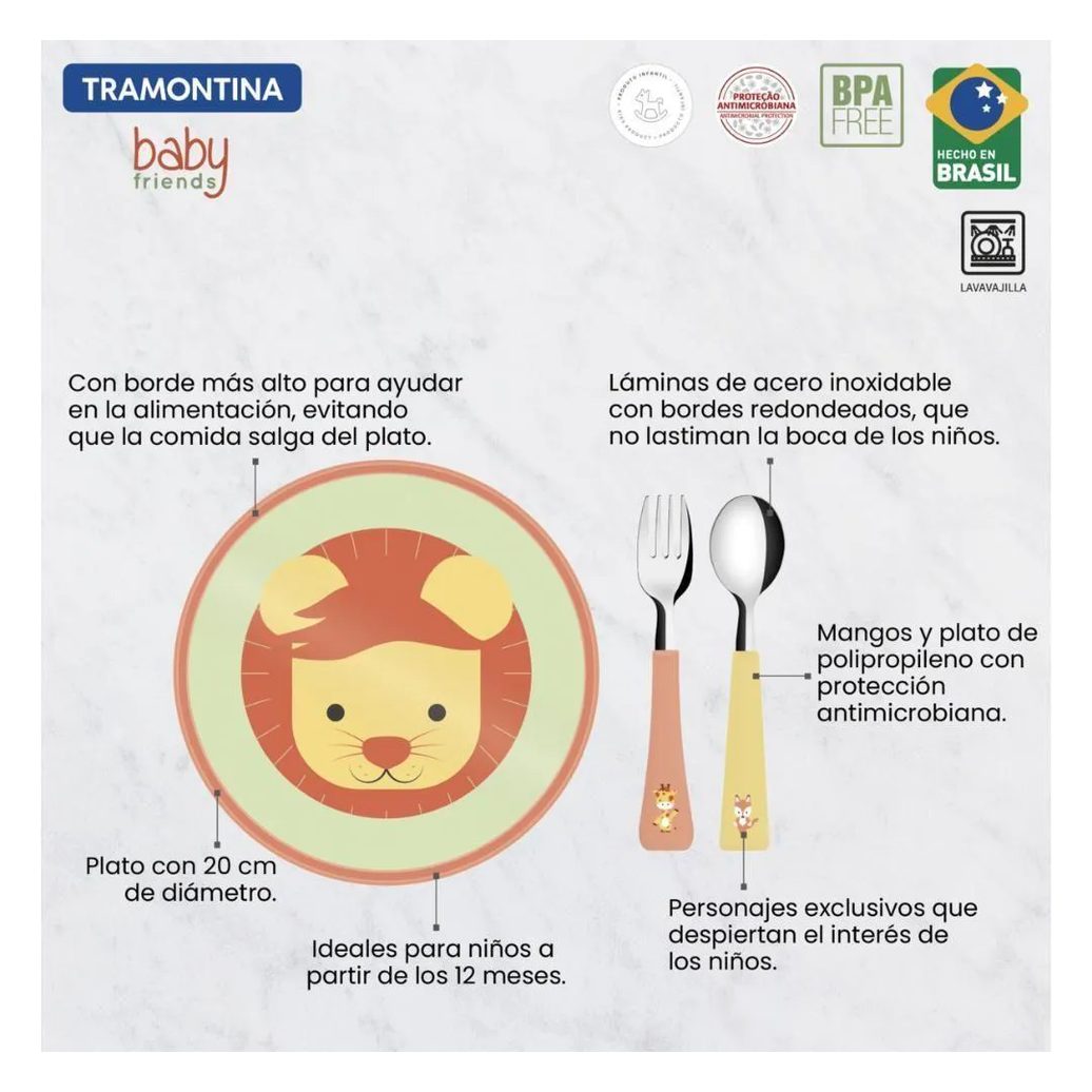 Jogo Infantil Tramontina Baby Friends Colorido 03 Peças