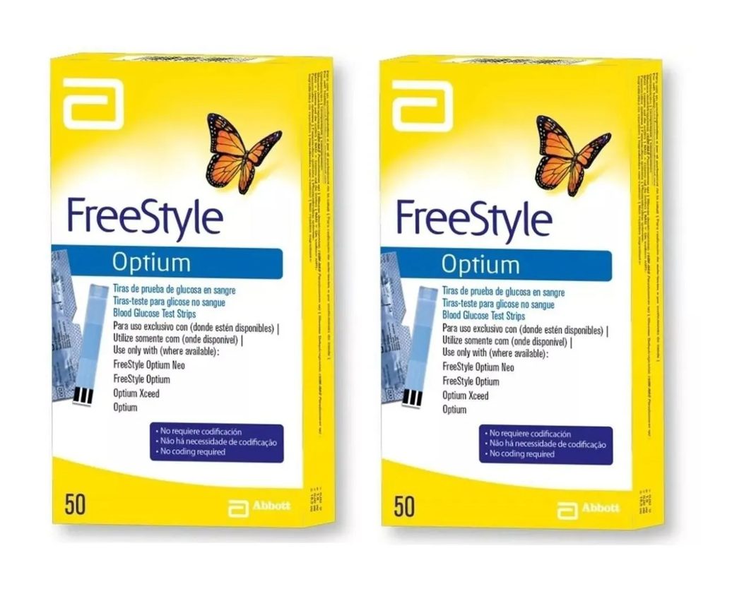 Kit 2 Tiras Glicemia Glicose Diabete Freestyle Optium 50un