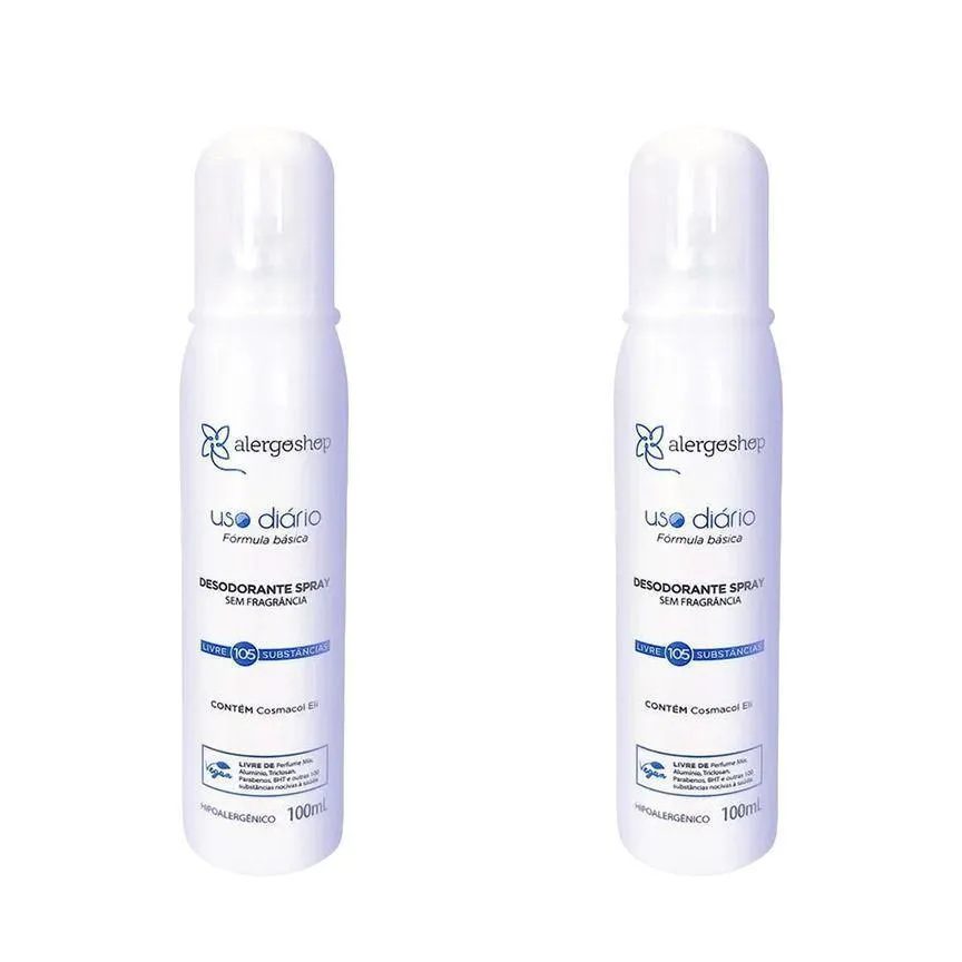 KIT 2 Desodorantes Spray Sem Fragrância Hipoalergênico Alergoshop 100ml