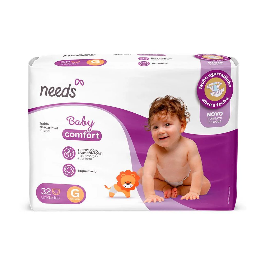 Fralda Needs Baby Comfort G 32 Unidades