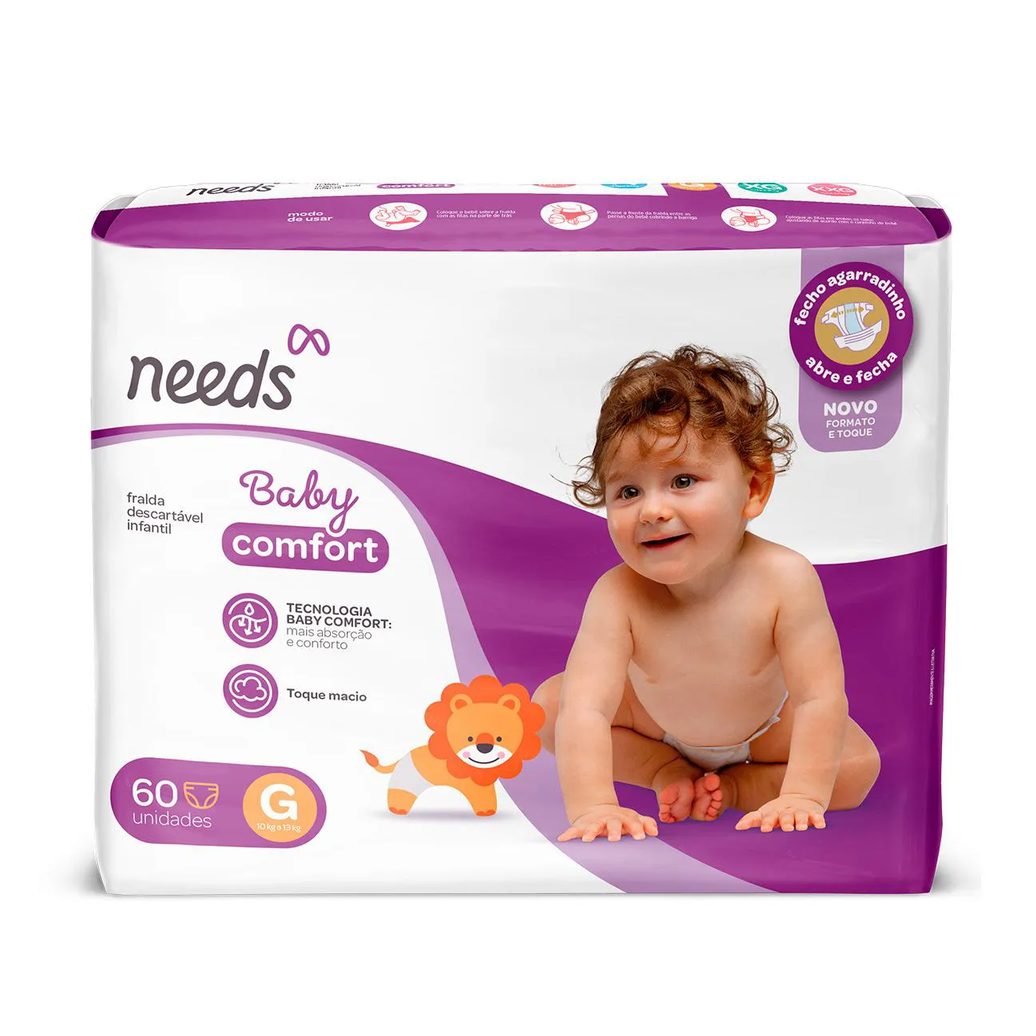 Fralda Needs Baby Comfort G 60 Unidades