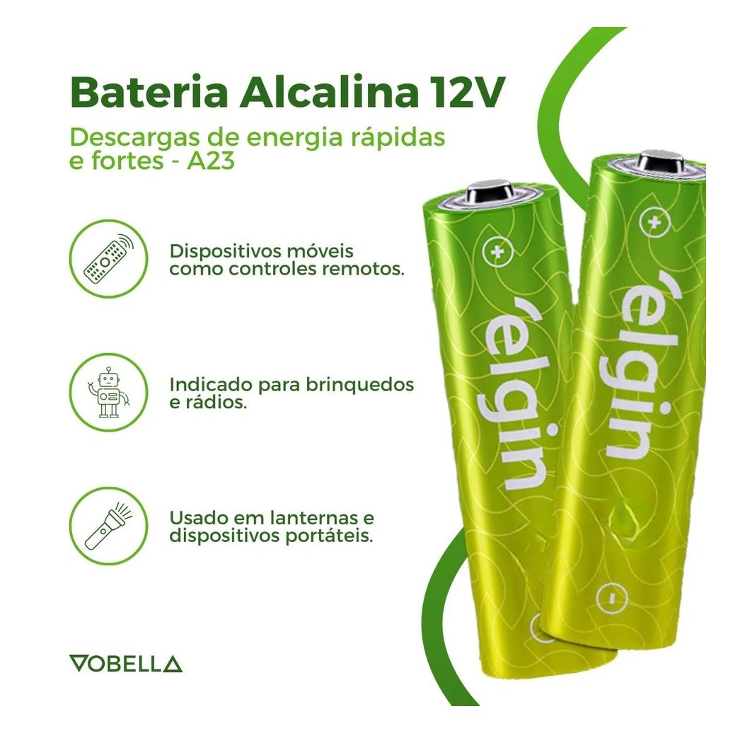 Kit 10 Baterias Pilha Alcalina A23 12V Controle Portão Elgin