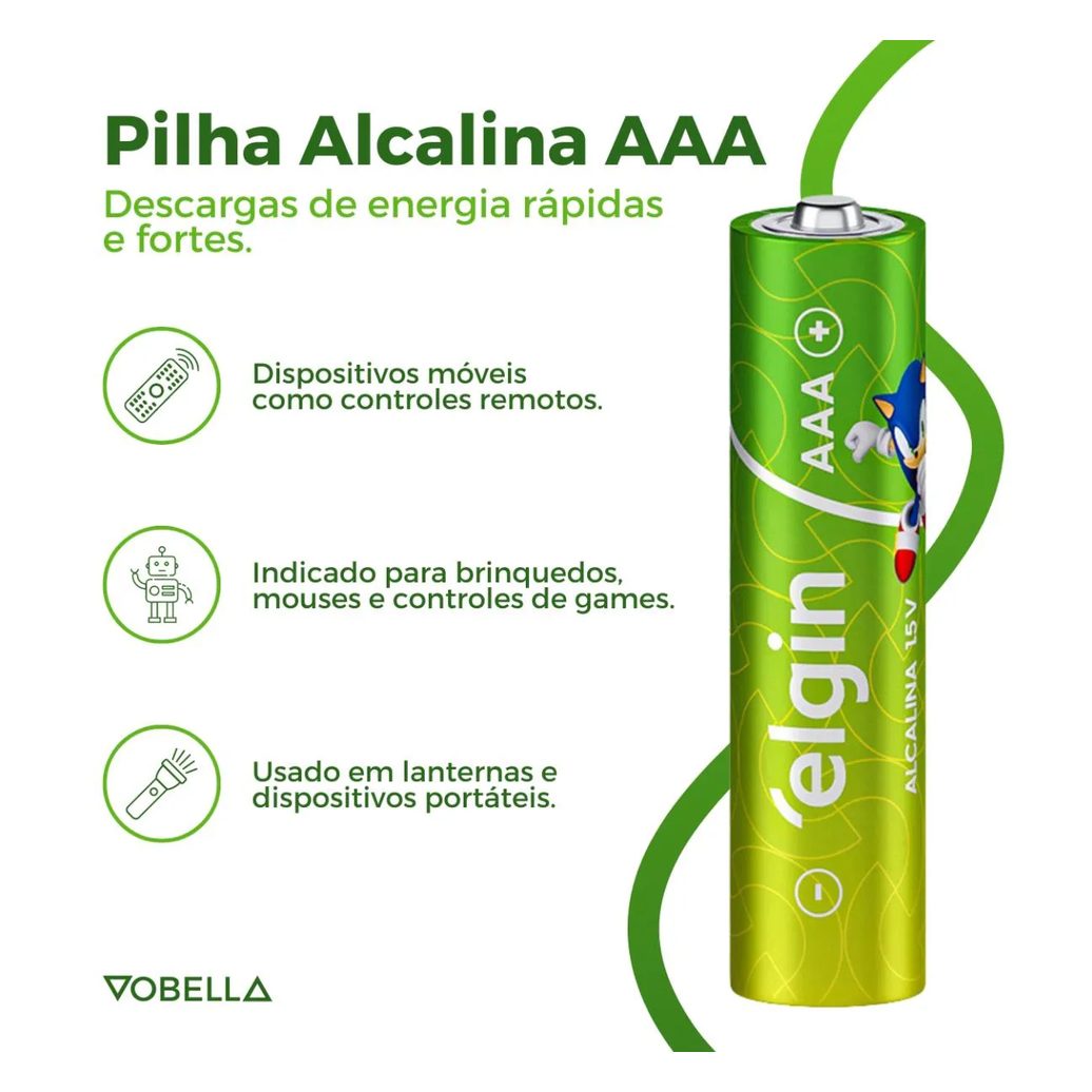Pilha Alcalina Aaa Palito Elgin Blister Com 4 Unidades
