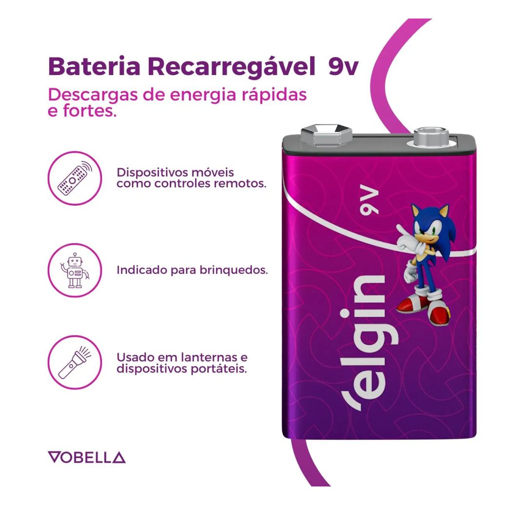 Bateria Recarregável 250mah 9v Sensor Controle Elgin