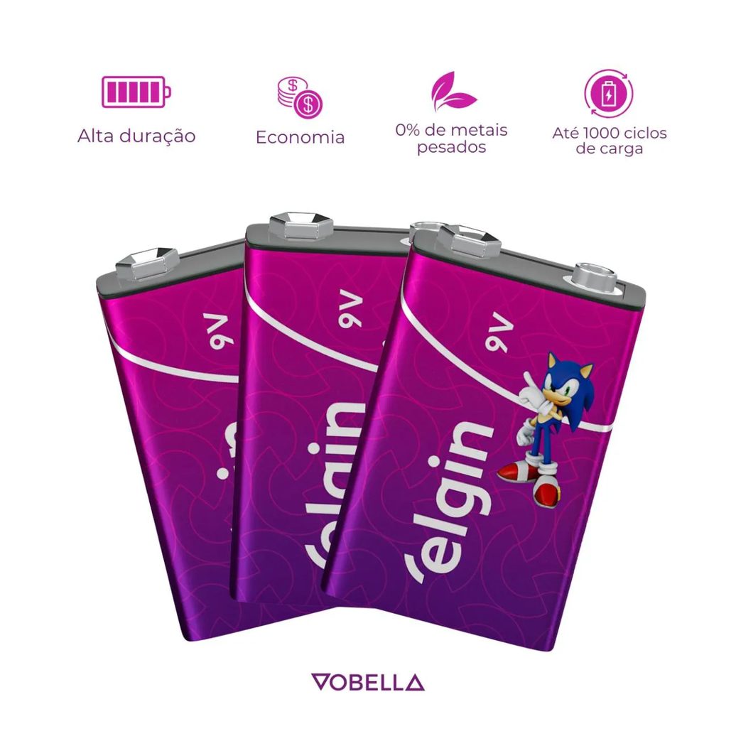 Bateria Recarregável 250mah 9v Sensor Controle Elgin