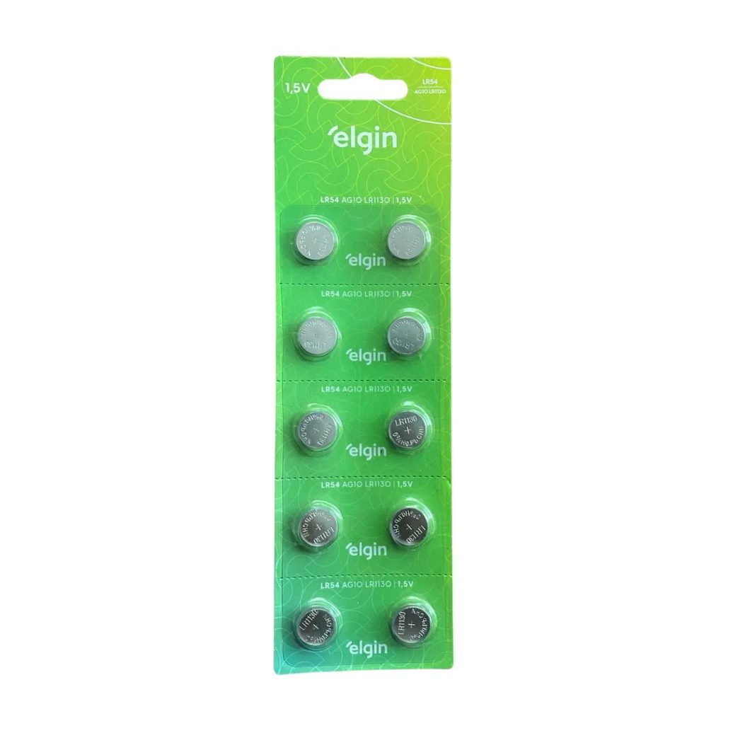 10 Baterias Pilhas Alcalina Lr54 1,5v Blister Cartela Elgin