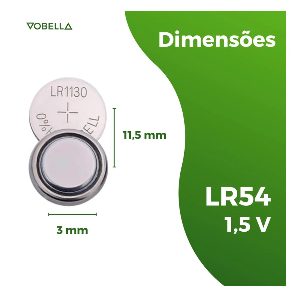 10 Baterias Pilhas Alcalina Lr54 1,5v Blister Cartela Elgin