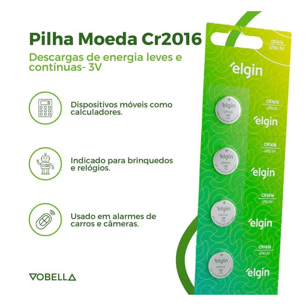 5 Baterias Pilha Moeda Cr1616 3V Controles Relógios Elgin