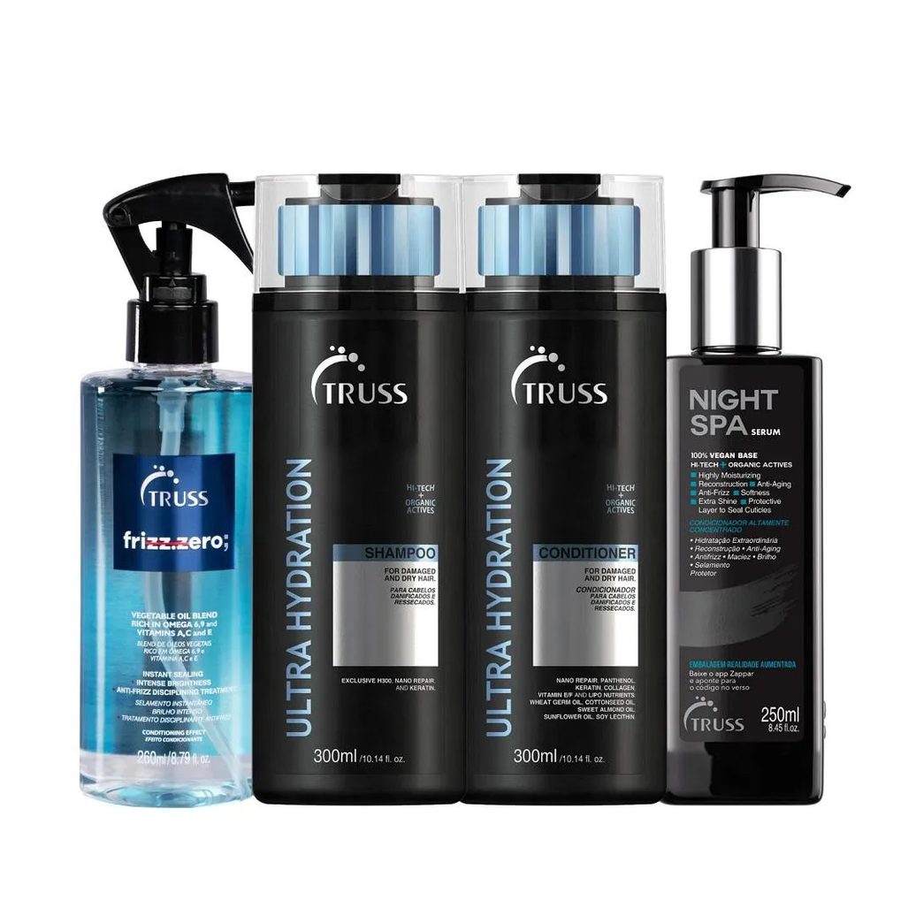 Kit Truss Ultra Hydration Shampoo 300ml + Condicionador 300ml + Frizz Zero 260ml + Night Spa 250ml