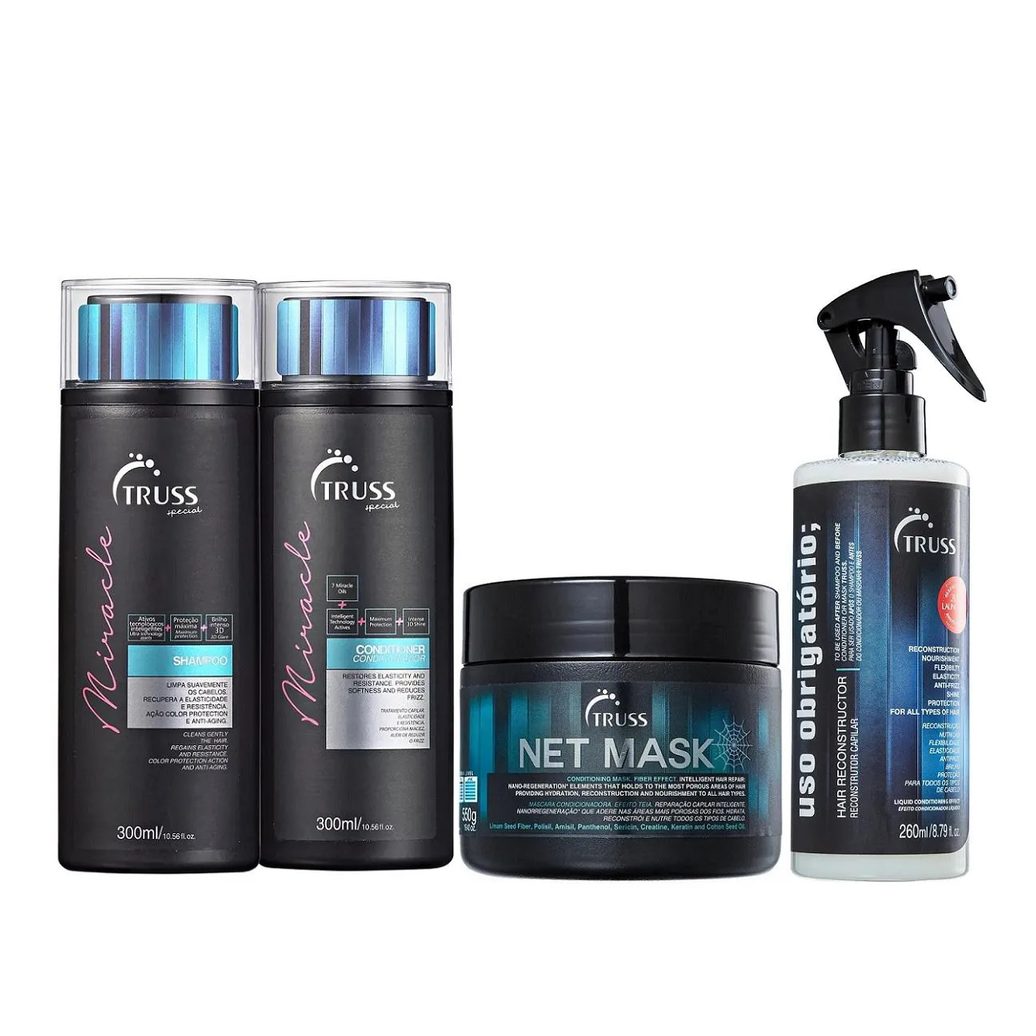 Kit Truss Miracle Shampoo 300ml + Condicionador 300ml + Net Mask 550g + Uso Obrigatório 260ml