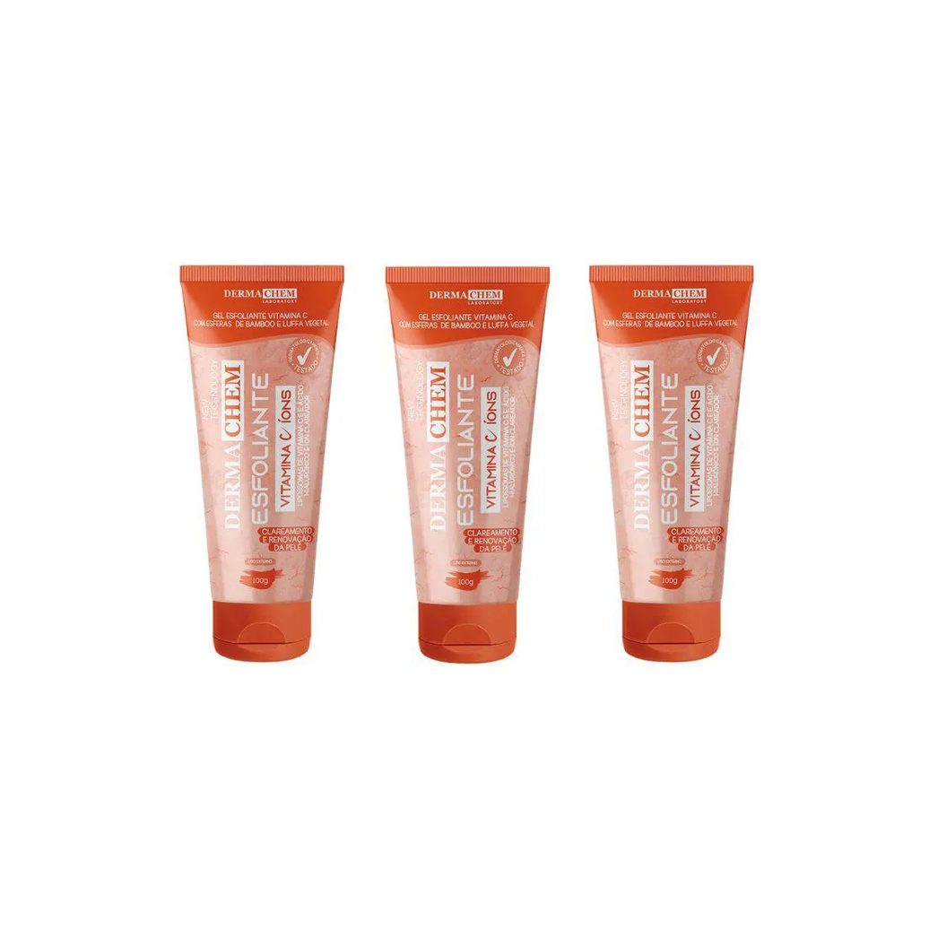 Gel Facial Dermachem Esfoliante Vitamina C 100g - Kit C/ 3un