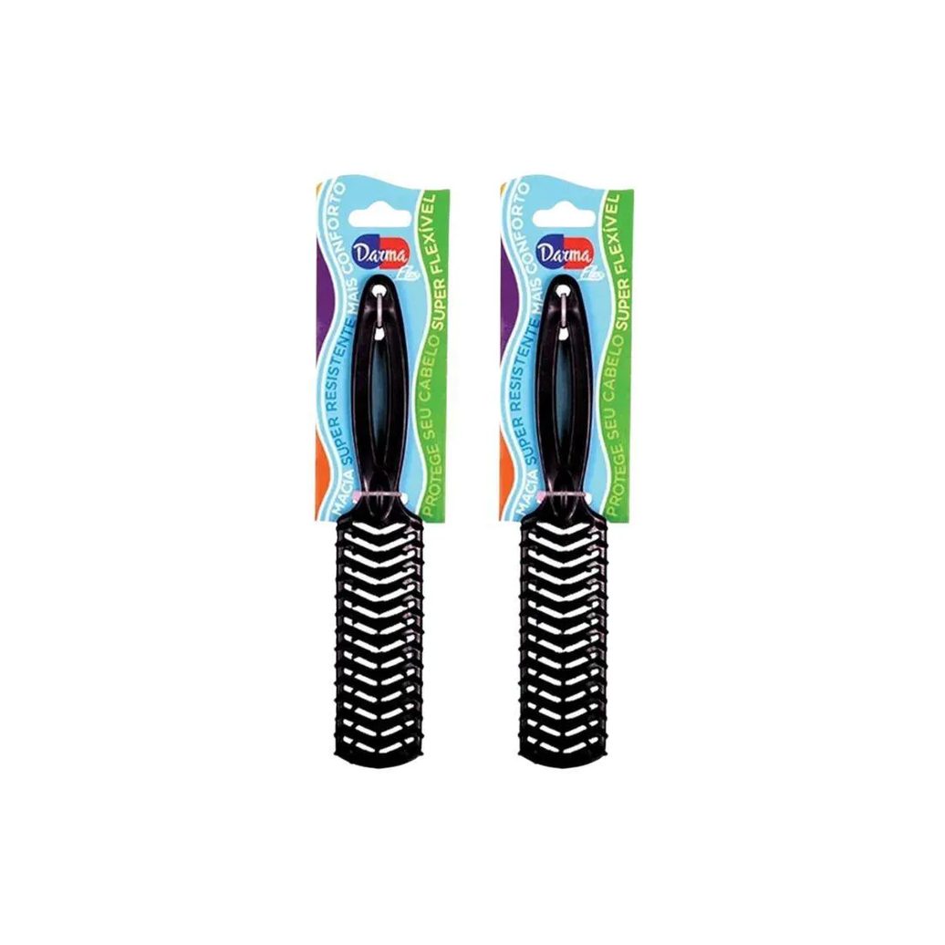 Escova de Cabelo Darma Flex Reta Preta - Kit C/ 2un