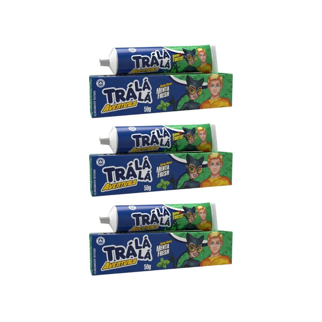 Creme Dental Infantil Trá Lá Lá Aventura Menta Fresh 50g 3 unidades