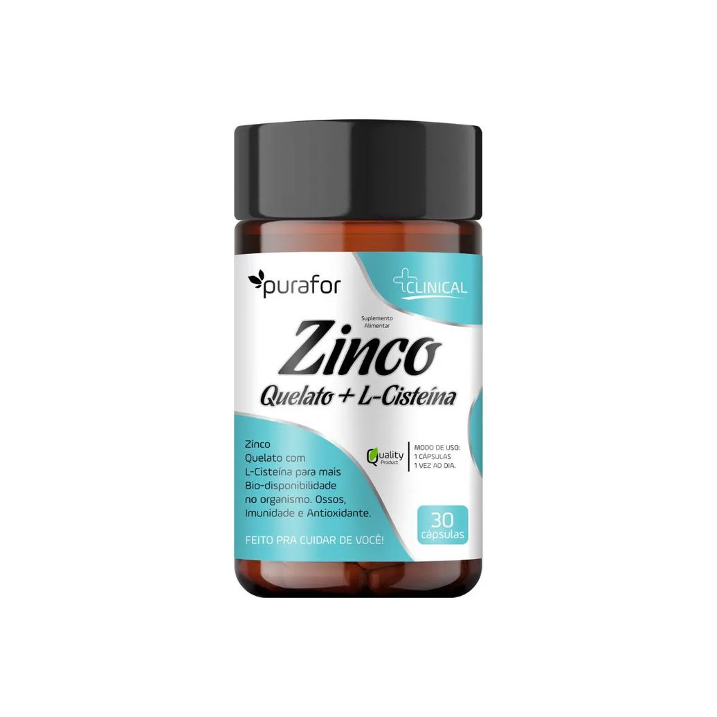 Zinco Quelato + L-Cisteína 500mg Purafor 30 capsulas Suplemento Natural