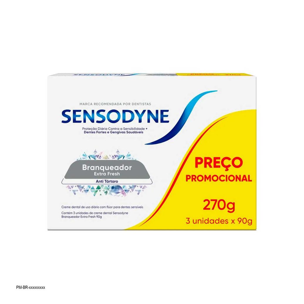 Creme Dental Sensodyne Branqueador Extra Fresh Antitártaro 90g 3 unidades
