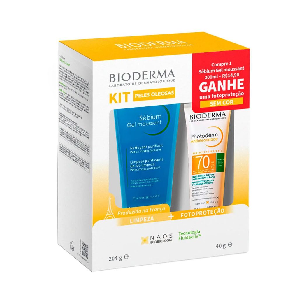 Kit Bioderma Peles Oleosas Sebium Gel Moussant 200ml + Photoderm Antioleosidade FPS70 Neutro 40ml