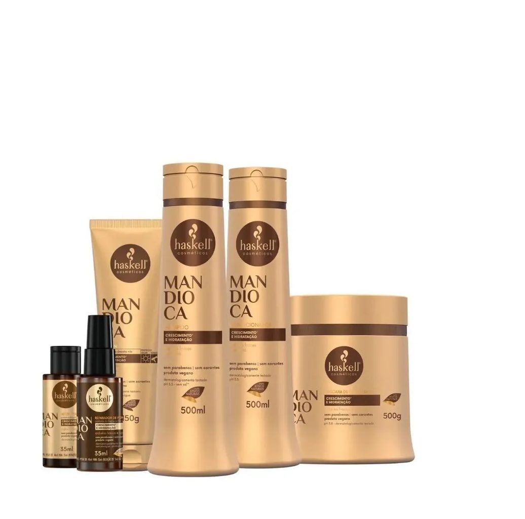 Kit Haskell Mandioca Sh Cond Máscara 500ml 6 Itens Completo