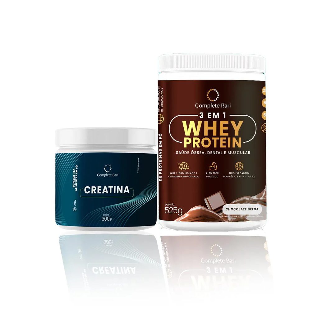 Kit 1 Whey Isolado Chocolate Belga + 1 Creatina Complete Bari