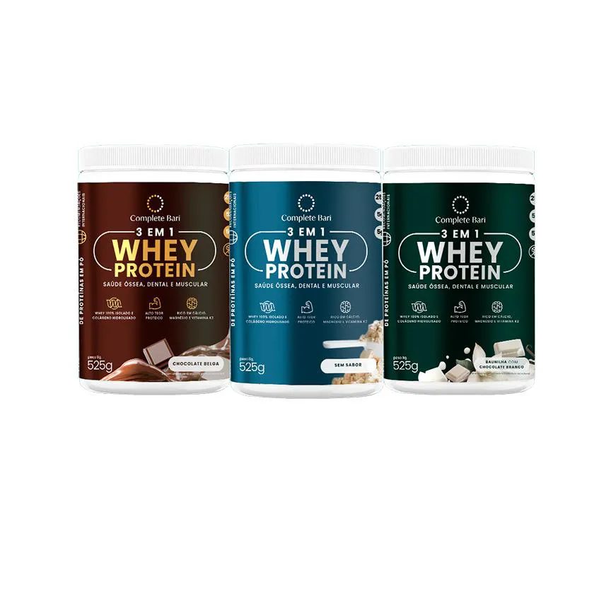 Kit 1 Whey Isolado Chocolate Belga + 1 Whey Isolado Baunilha com Chocolate + 1 Whey Isolado Neutro Complete BariO que é