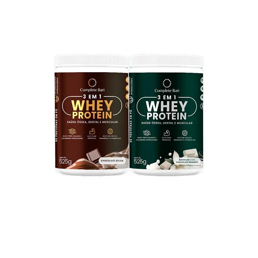 Kit 1 Whey Isolado Chocolate Belga + 1 Whey Isolado Baunilha com Chocolate Complete Bari