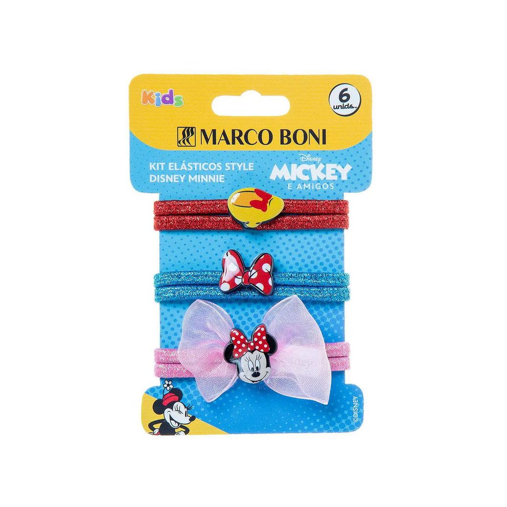 Kit Elástico de Cabelo Style Disney Minnie Marco Boni - 6 unidades