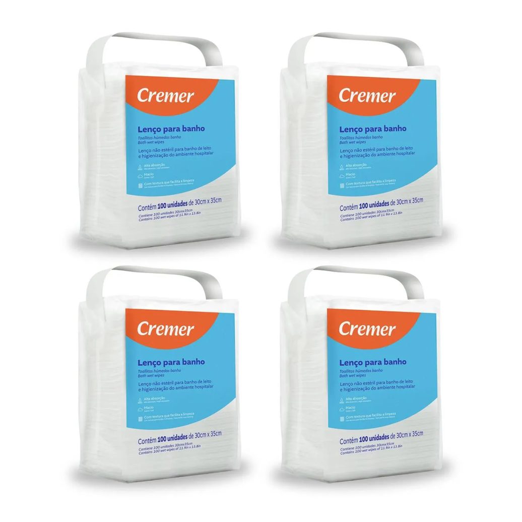 Lenço de Banho Cremer com 400 unidades (4 pac. com 100 uni)