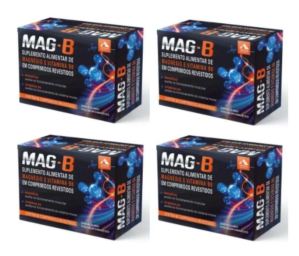 Mag-b Kit C/4 Caixas C/ 60 comprimidos Cada - Bisglicinato de Magnésio + Vitamina B6