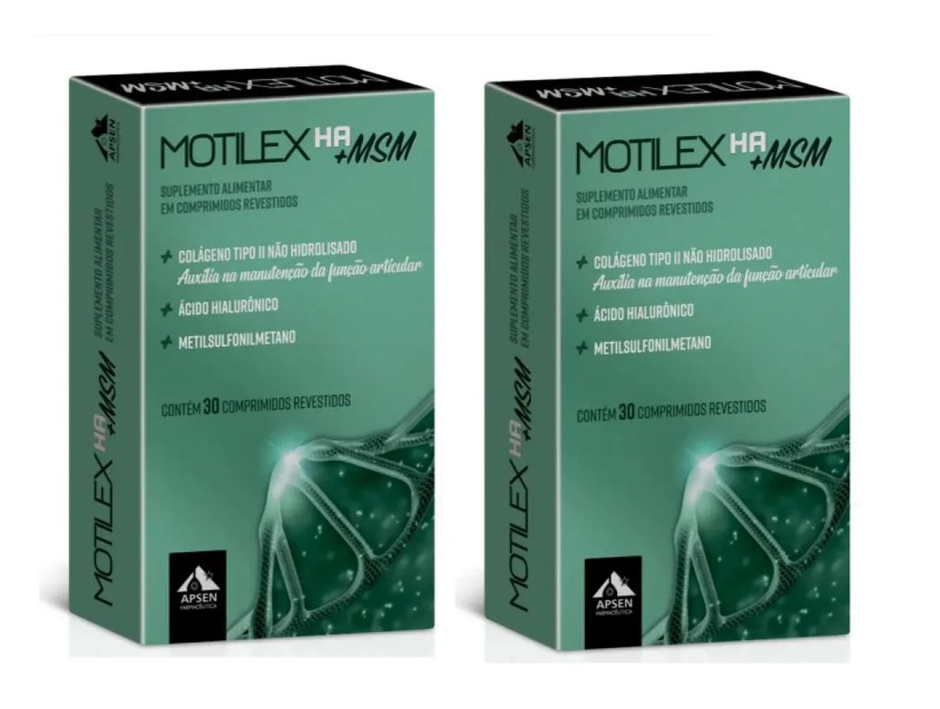 Motilex Ha+msm Kit C/2 Caixas C/30 comprimidos Cada - Colágeno Tipo 2 + Ácido Hialurônico + Msm = Metilsulfonilmetano + Vitamina C