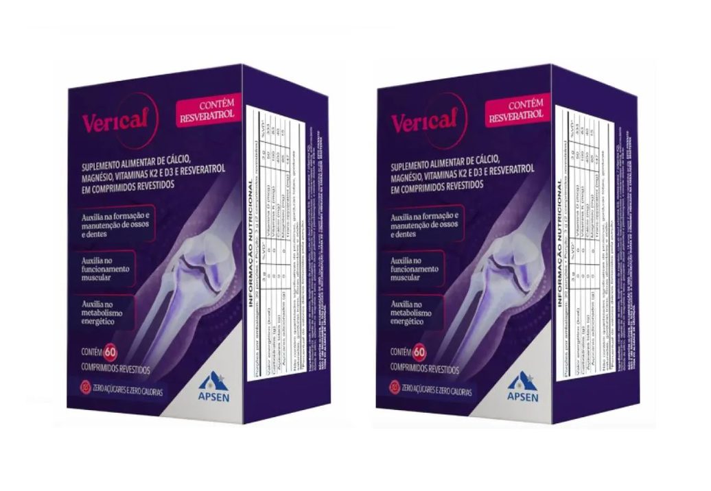 Verical Kit C/2 Caixas C/60 comprimidos Cada - Resveratrol + Cálcio + Vitamina D + Magnésio + Vitamina K2