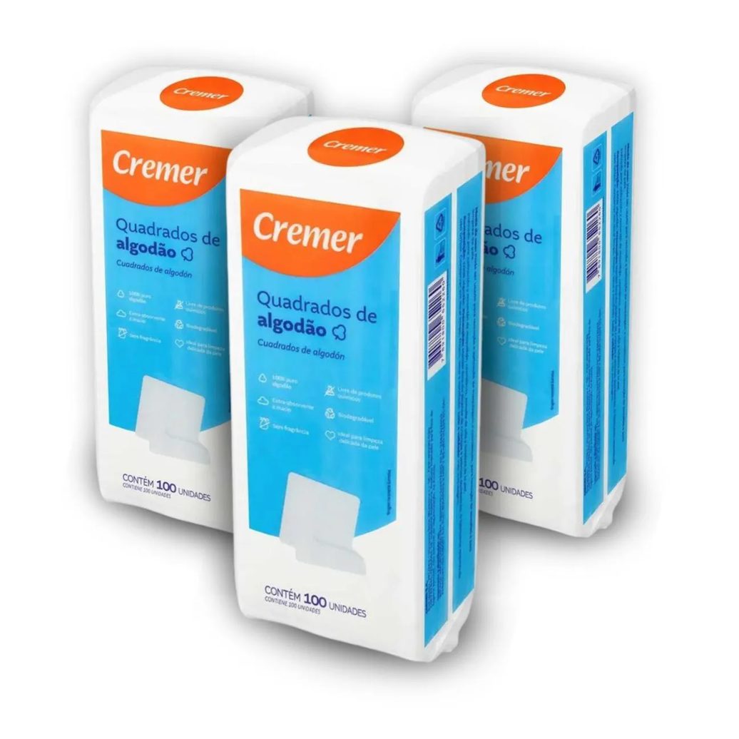Algodão quadrado bebê Cremer Sem Perfume 300 unidades
