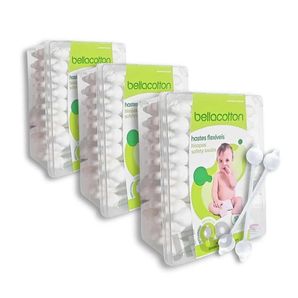 Haste Flexível Cotonete Bebe Bellacotton 3 pac. total 150uni