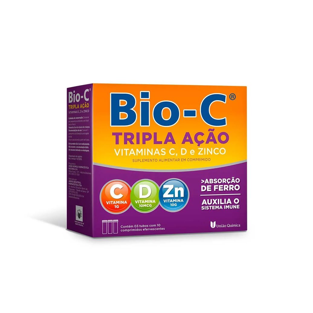 Vitamina C Efervescente Bio-C Tripla Ação 30 comprimidos