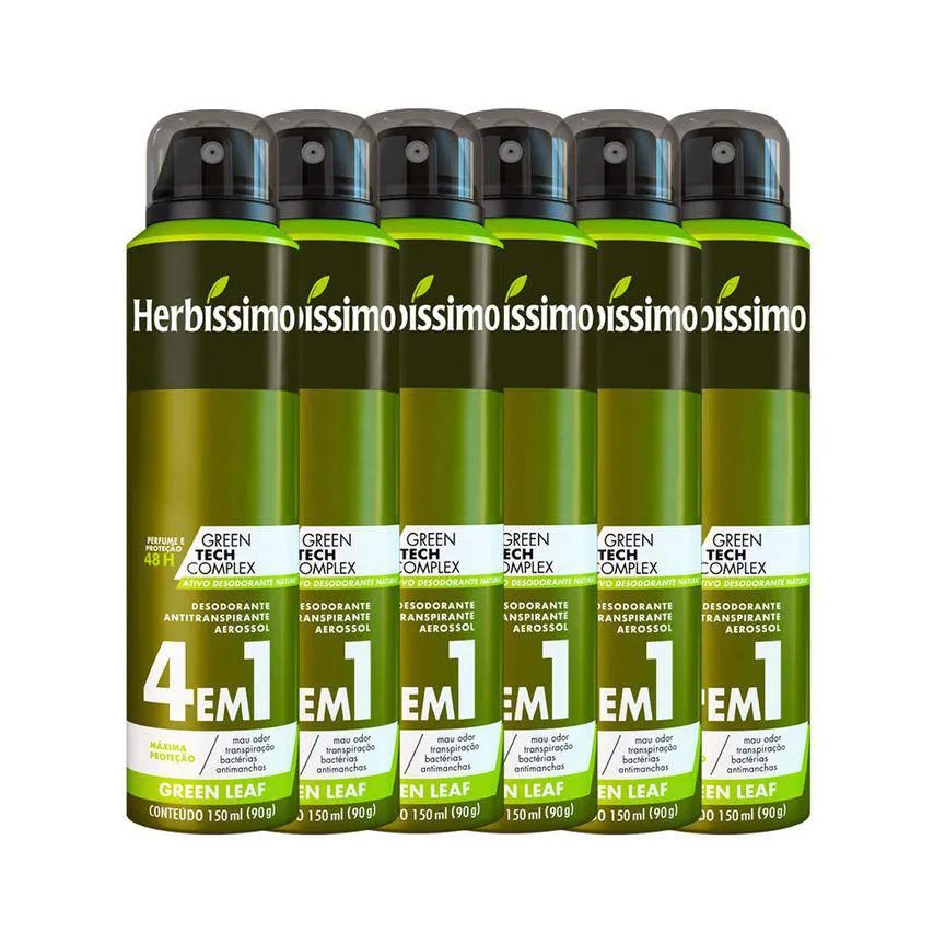 Kit Desodorante Antritanspirante Aerosol Herbíssimo Green Leaf 48h 150ml 6 unidades