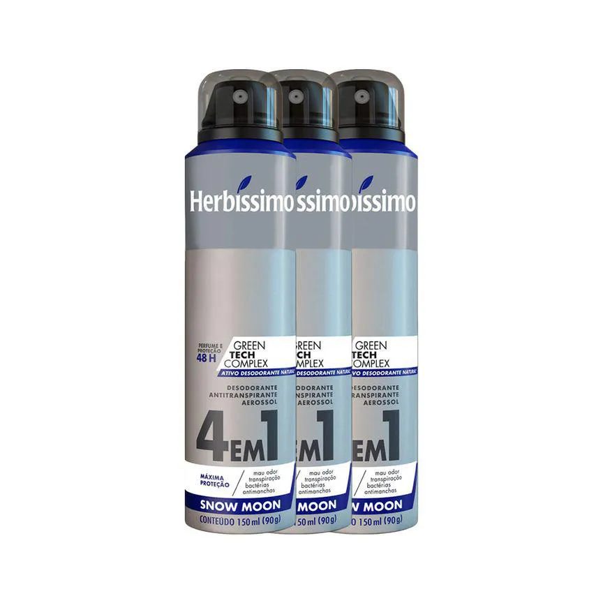 Kit Desodorante Antritanspirante Aerosol Herbíssimo Snow Moon 48h 150ml 3 unidades