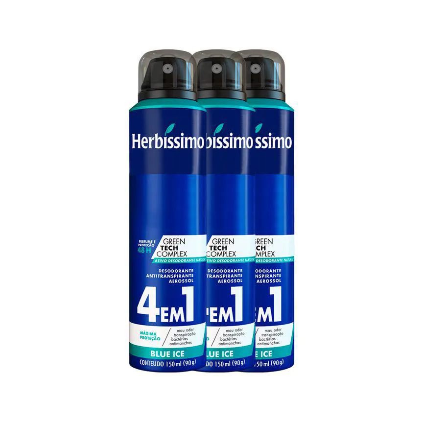 Kit Desodorante Antritanspirante Aerosol Herbíssimo Blue Ice 48h 150ml 3 unidades