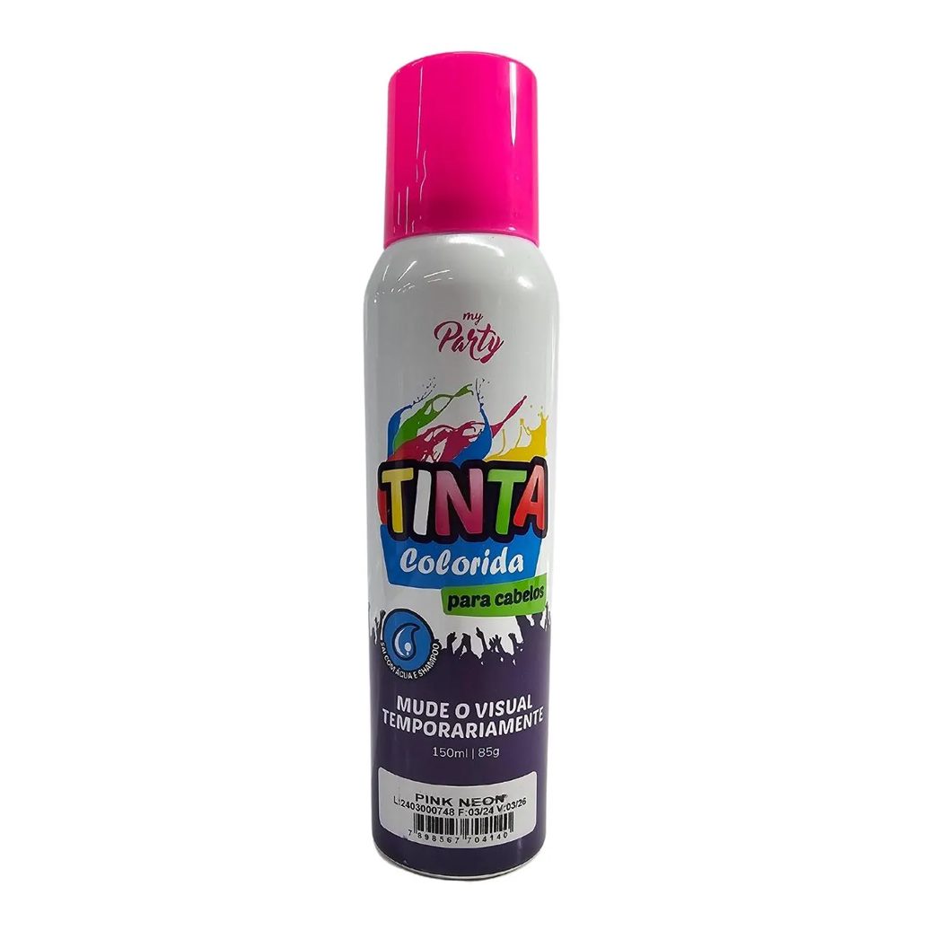 Tinta Temporaria Spray de Cabelos Pink Neon My Party 150ml / 85g