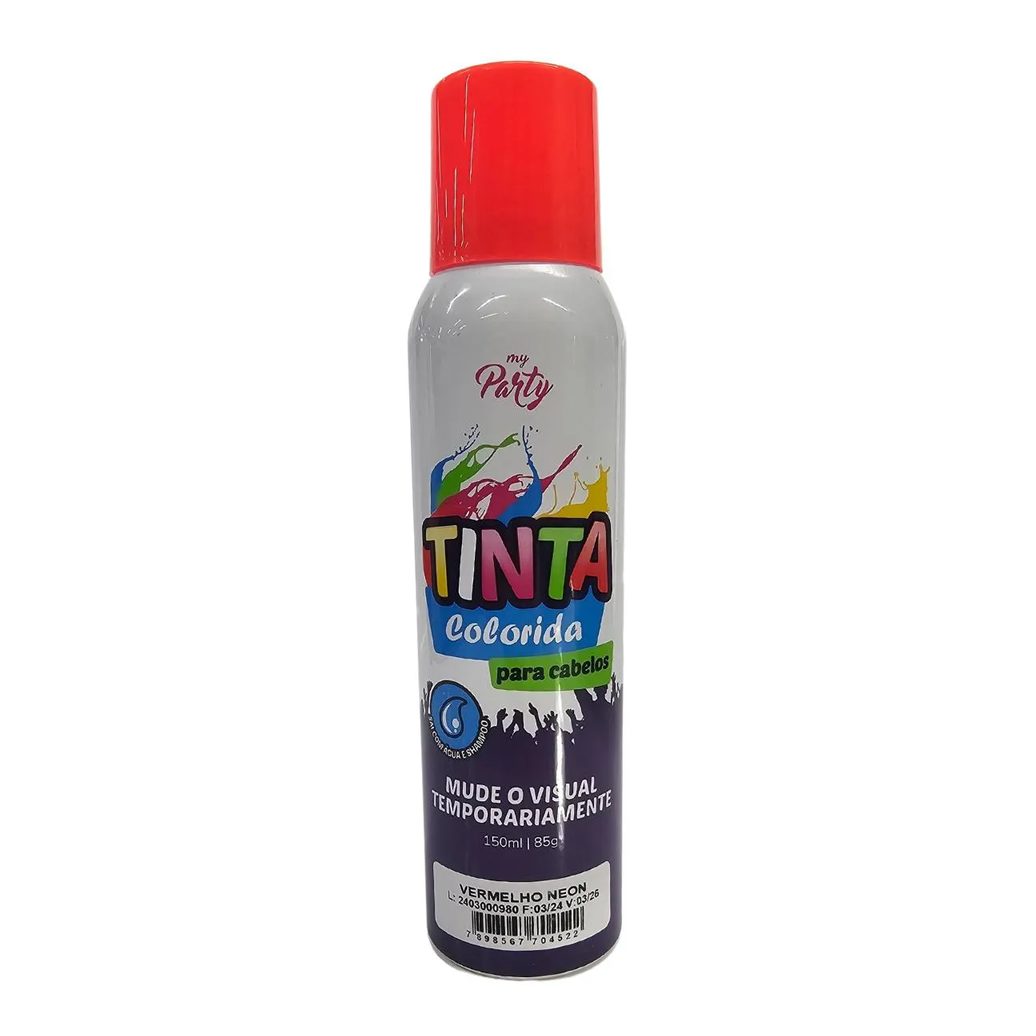 Tinta Temporaria Spray de Cabelos Vermelho Neon My Party 150ml / 85g